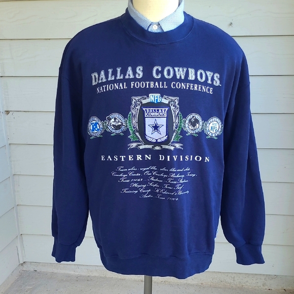 DALLAS COWBOYS NFL Navy Embroidered Nutmeg USA Mens XL Crewneck Sweater RARE 90s
